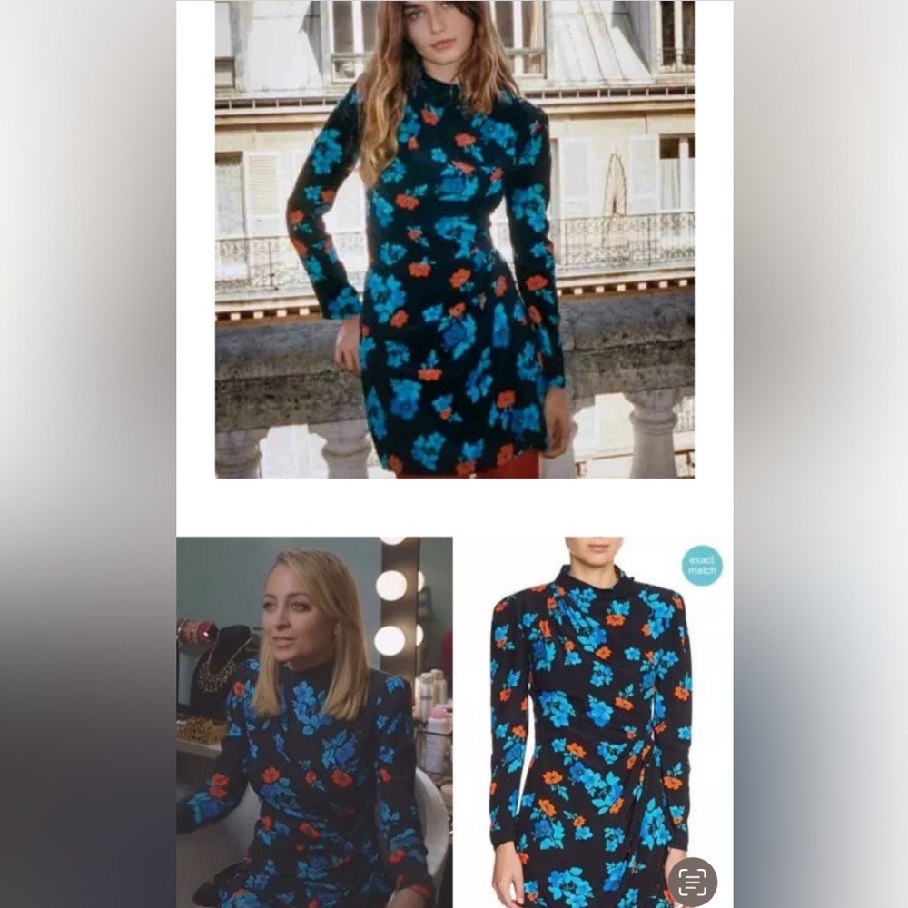 Maje Blue and Orange Floral‎ Long Sleeve Dress size 3 - Picture 2 of 12